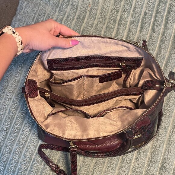 Michael Kors Riley Satchel Handbag - Maroon and Python - Picture 7 of 9